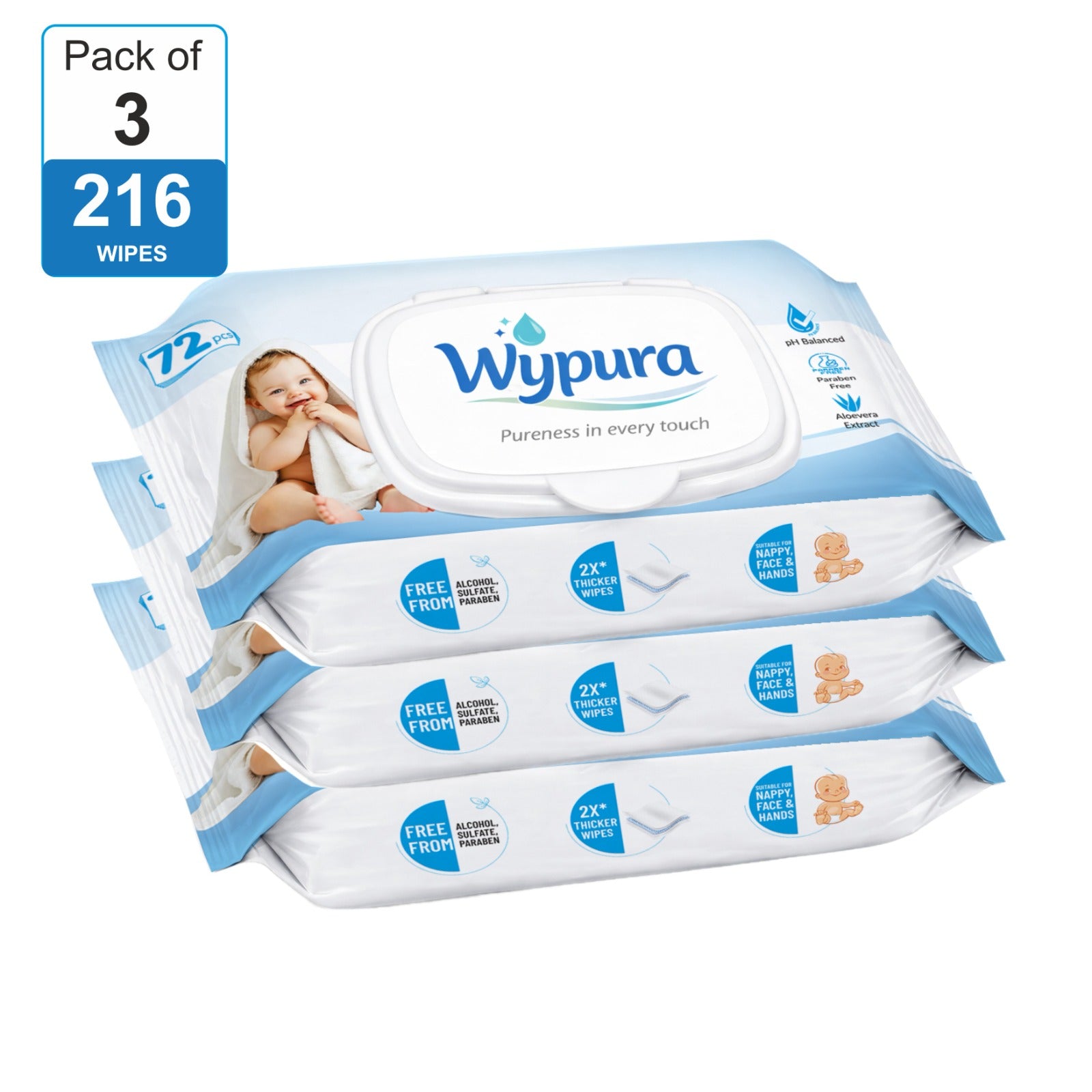 Wypura Ultra Soft Wipes – Clean, Care & Comfort in Every Swipe (pack of 3 with lid )