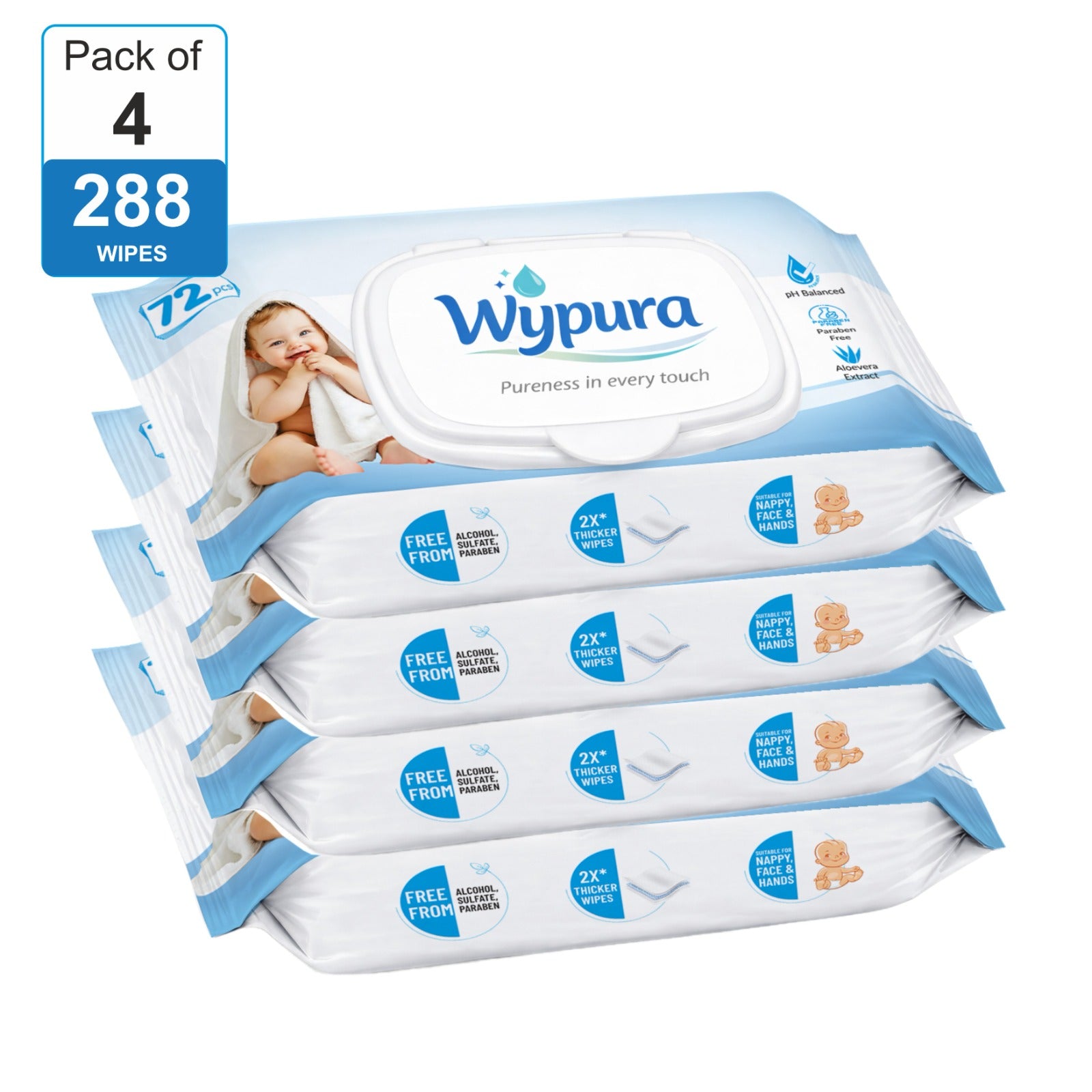 Wypura Ultra Soft Wipes – Clean, Care & Comfort in Every Swipe (pack of 4 with lid )