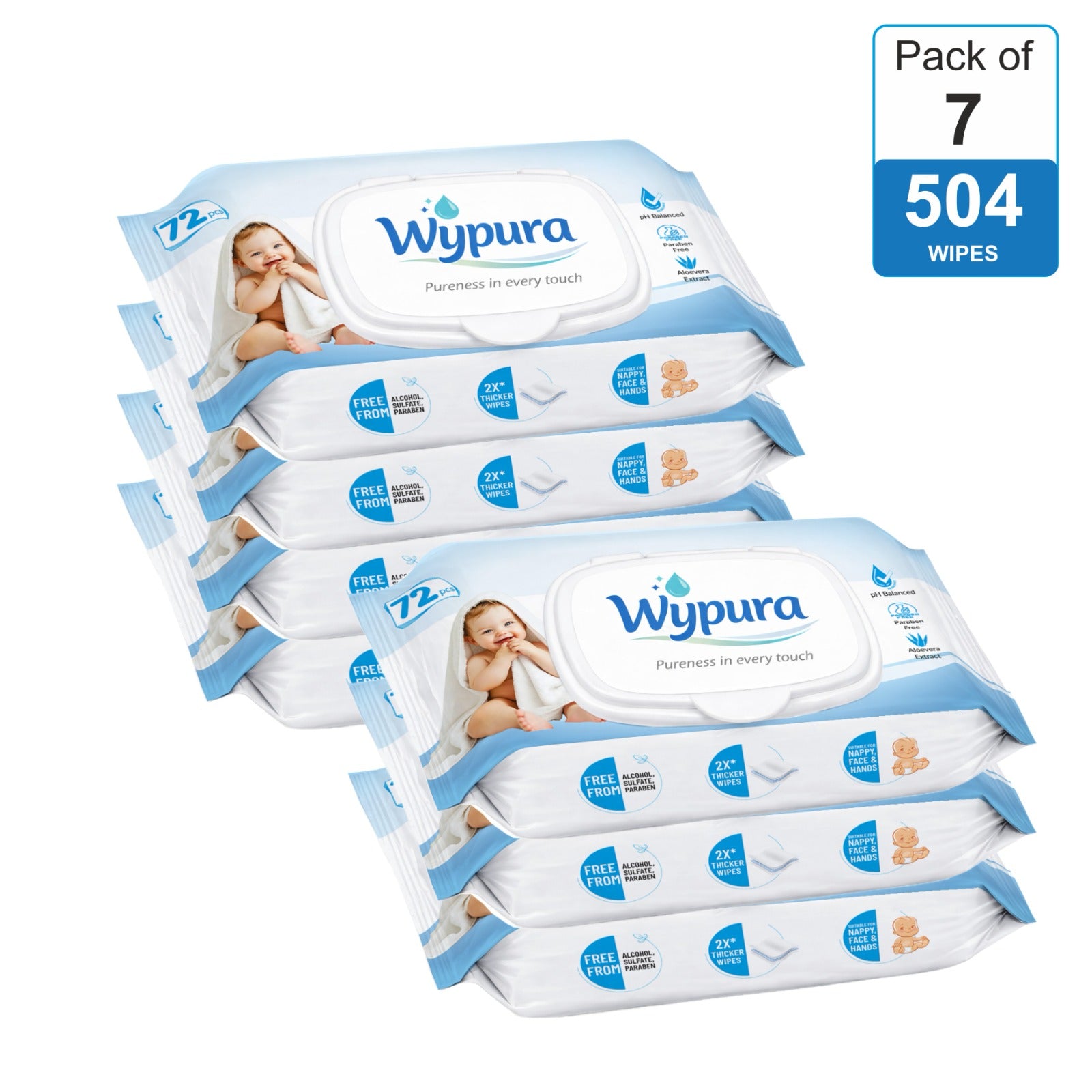 Wypura Ultra Soft Wipes – Clean, Care & Comfort in Every Swipe (pack of 7 with lid )