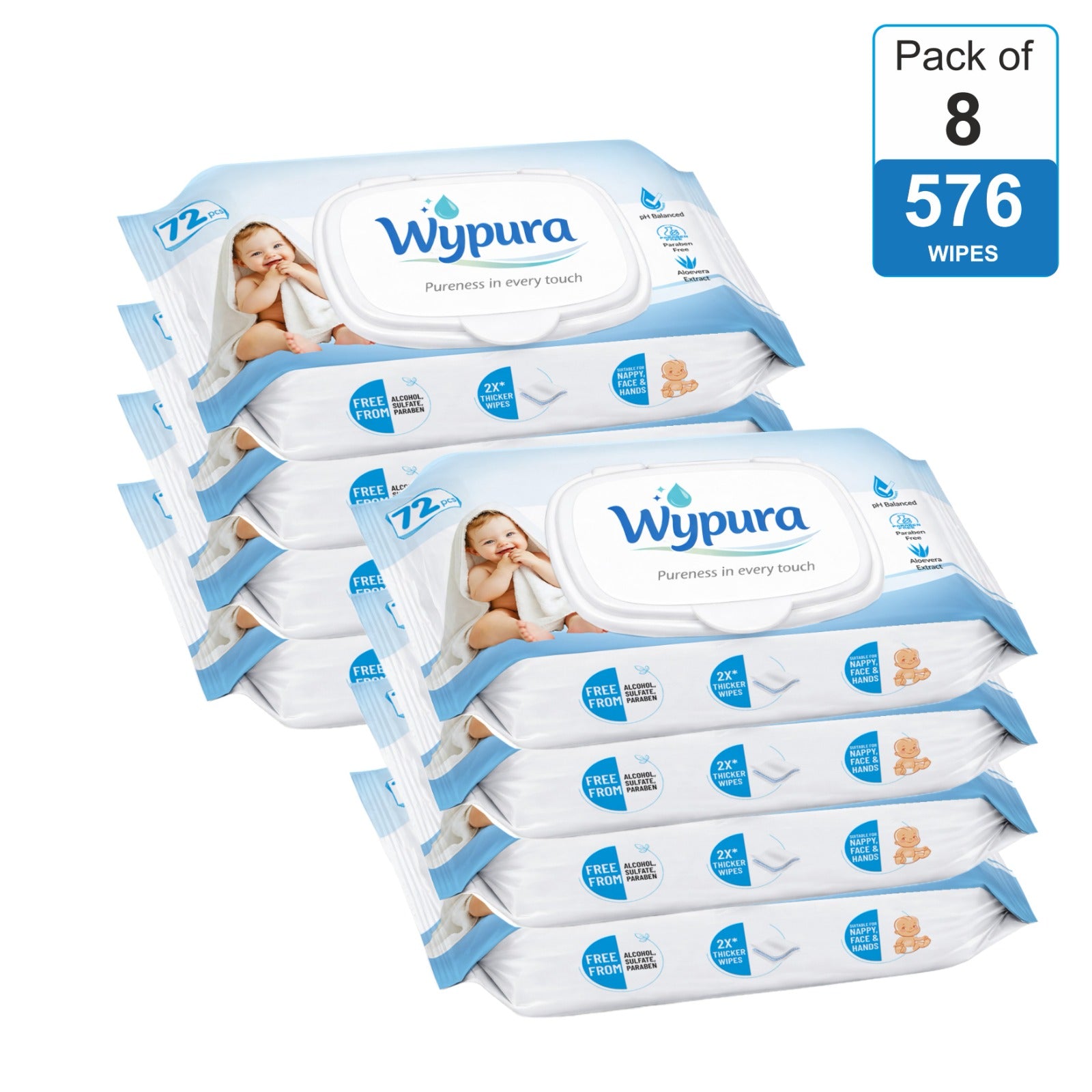 Wypura Ultra Soft Wipes – Clean, Care & Comfort in Every Swipe (pack of 8 with lid )