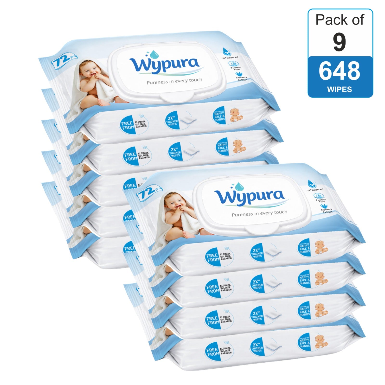 Wypura Ultra Soft Wipes – Clean, Care & Comfort in Every Swipe (pack of 9 with lid )