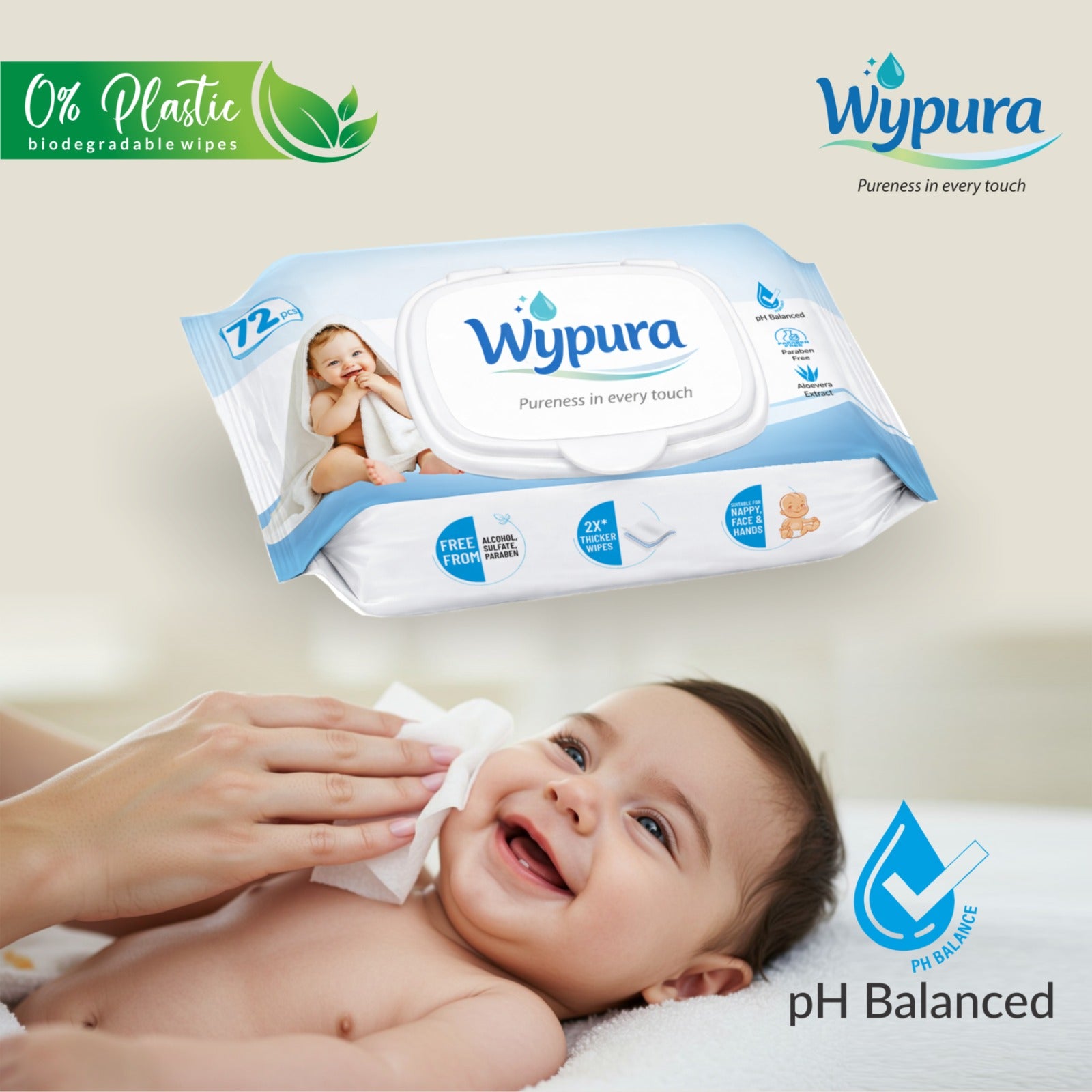 Wypura Ultra Soft Wipes – Clean, Care & Comfort in Every Swipe (pack of 9 with lid )